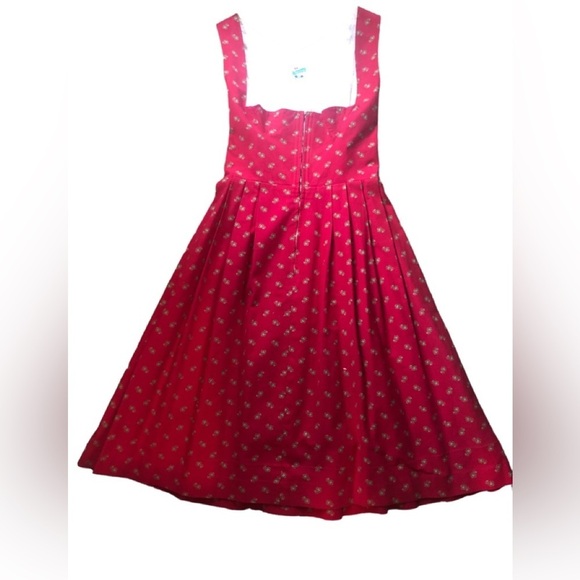 VTG Original Munchner Drindl Dress Sz 42/12 German Red Floral Jumper Milk Maid - Picture 1 of 11